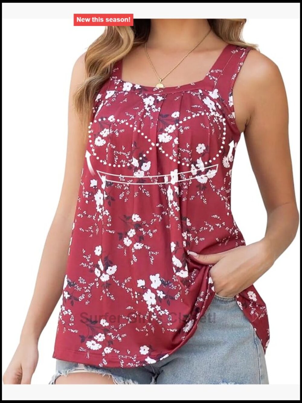 Women's Tank Top with Built in Bra Flowy Loose Fit Square Neck Wide Strap